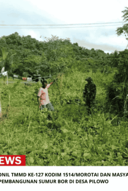 Gotong Royong Personil TMMD ke-127 Kodim 1514/Morotai Dan Masyarakat Warnai Pembangunan Sumur Bor Di Desa Pilowo