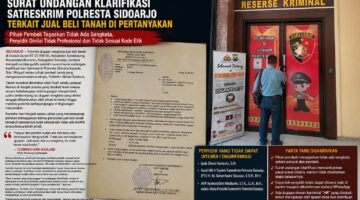SURAT KLARIFIKASI TANPA PELAPOR? Polemik Jual Beli Tanah di Sidoarjo Seret Nama Satreskrim Polresta Sidoarjo