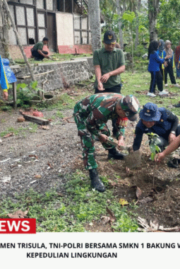 Penghijauan Monumen Trisula, TNI-Polri Bersama SMKN 1 Bakung Wujudkan Kepedulian Lingkungan